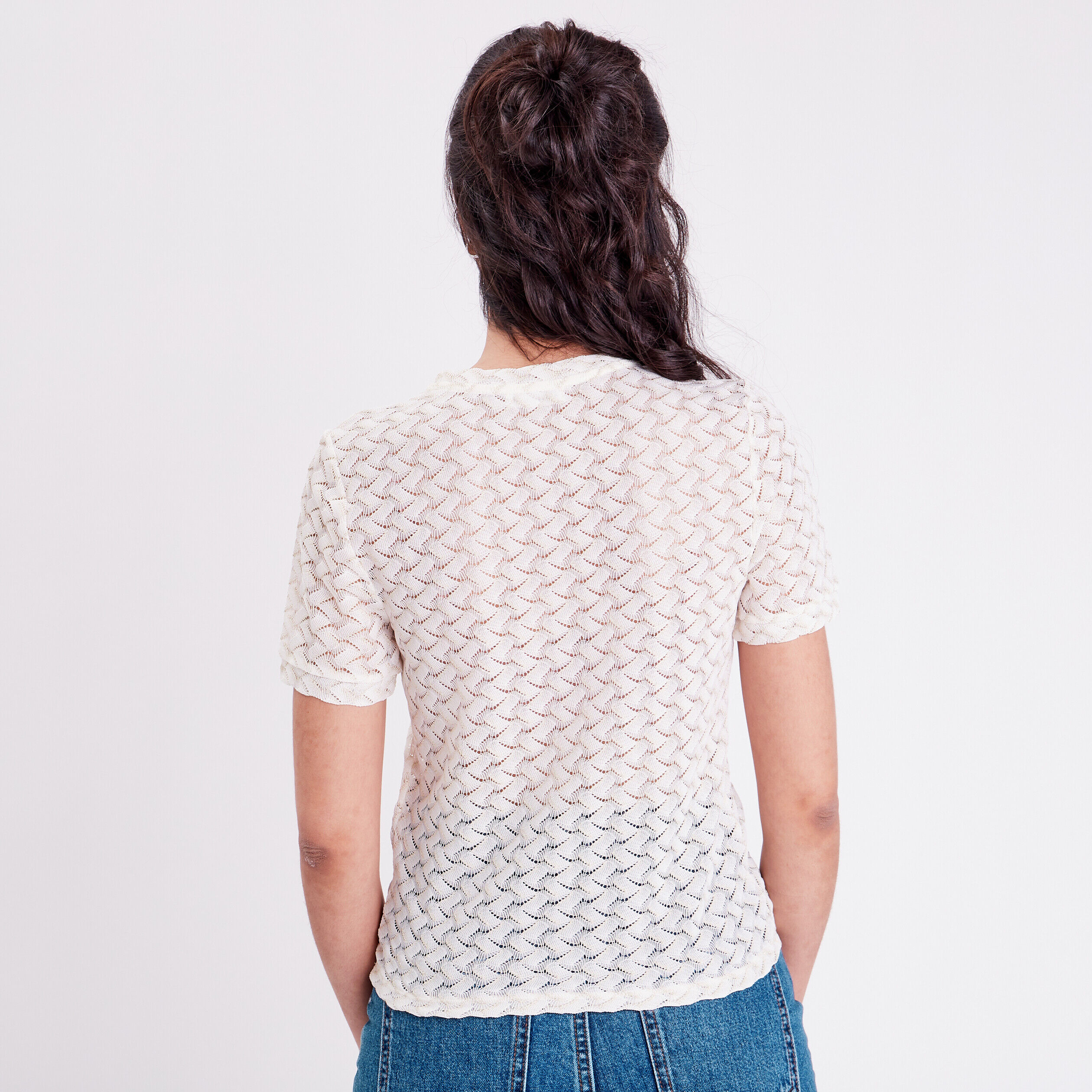 T-shirt avec manches courtes ecru femme | Cache Cache