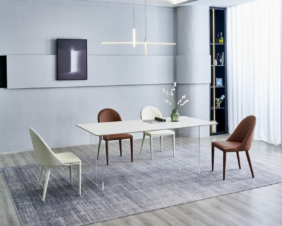 JVmoebel Esszimmer-Set Juxus Esszimmer Möbel Weißer Esstisch 4x Kunstleder Design Stühle, (5-St., Esstisch + 4x Stühle), Made in Europa
