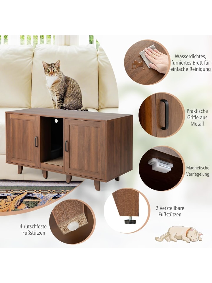 COSTWAY Katzenschrank mit 2 Türen 120x52x65cm in Hellbraun günstig kaufen 120 cm