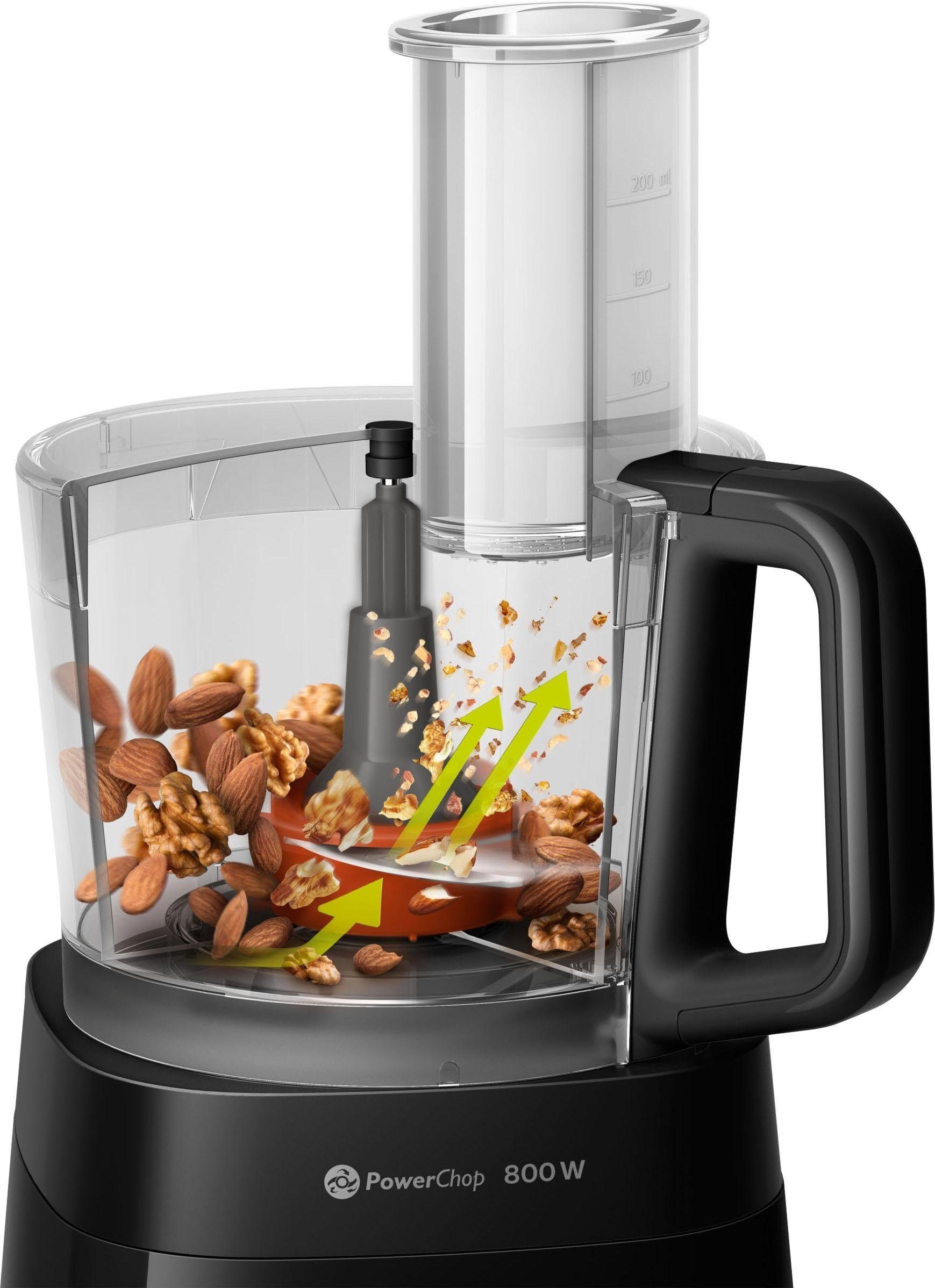 Philips Küchenmaschine HR7510/10, Viva Collection, 800 W, 2,1 l Schüssel, 29 Funktionen, 2-in-1 Schneidescheibe, Zitruspressenaufsatz