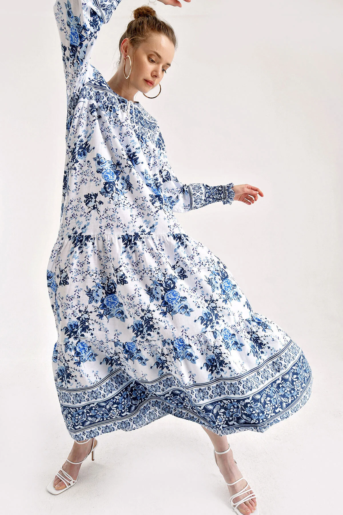 Bigdart  1947 Gemustertes langes Kleid – Weiß