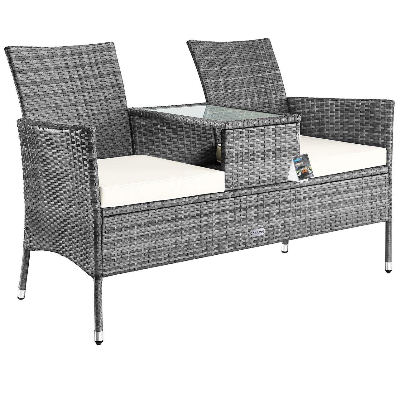 Casaria Polyrattan Kino Bank Grau/Beige 143x64x87cm