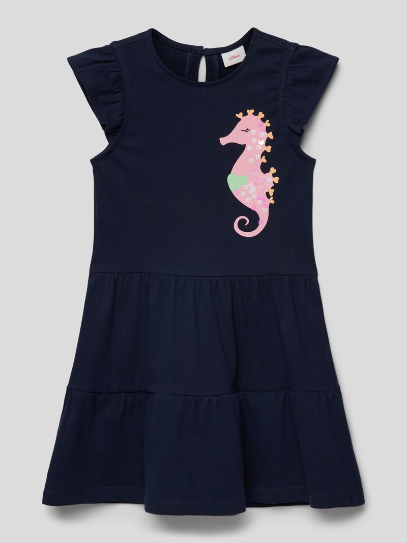 Kleid mit Motiv-Print in marineblau