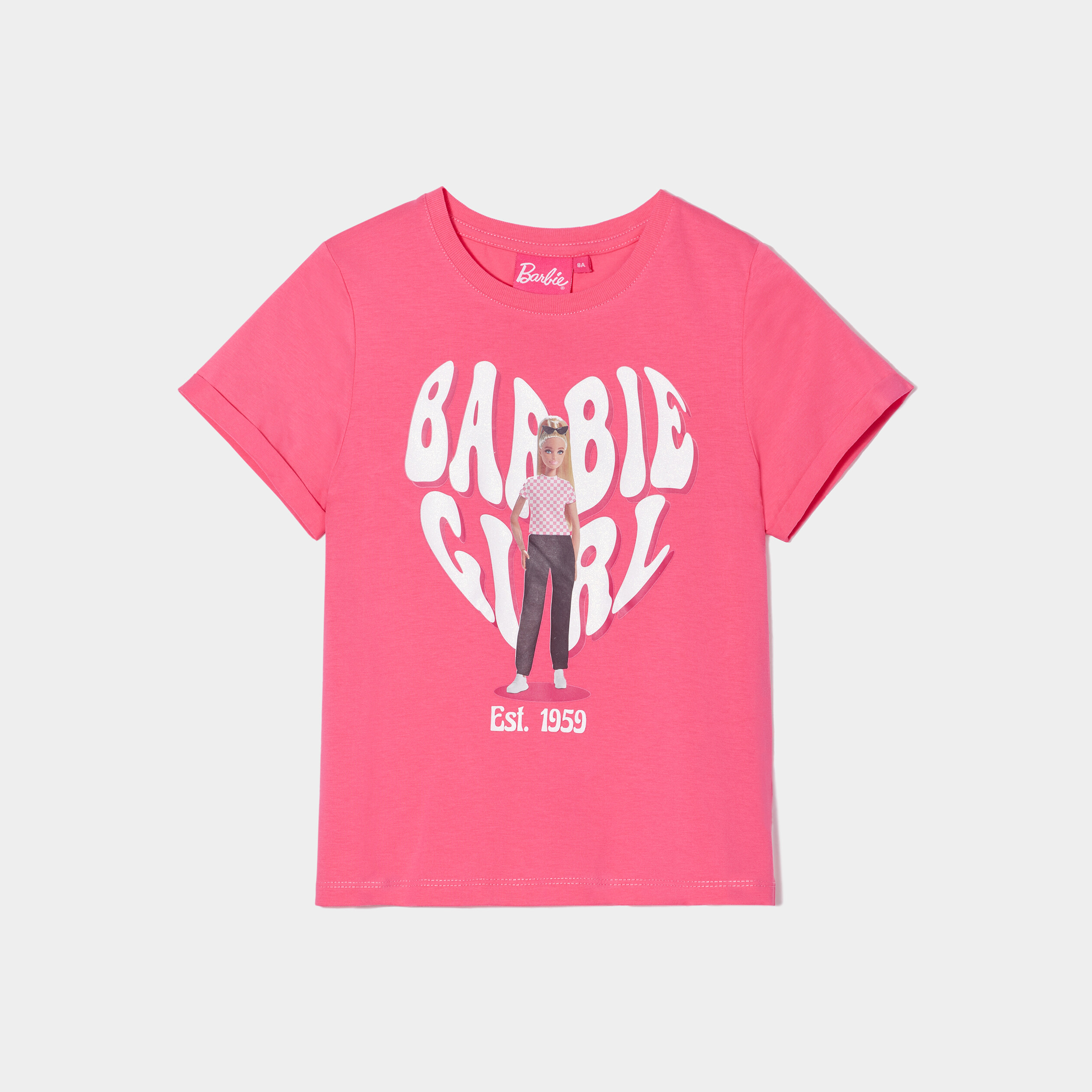 T-shirt manches courtes coton Barbie rose fushia fille | La Halle