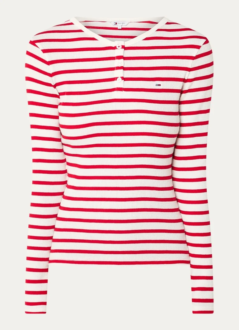 Camicia a maniche lunghe in maglia a coste con stampa a righe e logo Tommy Hilfiger