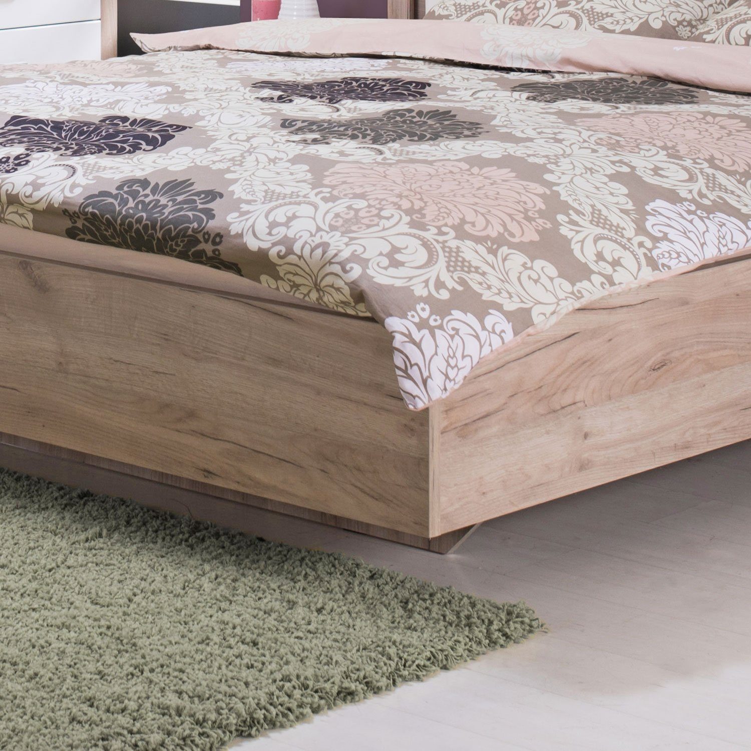Homestyle4u Holzbett Doppelbett 160x200 cm Lattenrost Kunstleder Weiß
