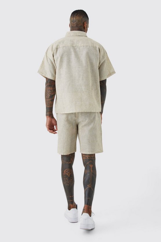 Kastiges Hemd & Shorts in Leinenoptik
