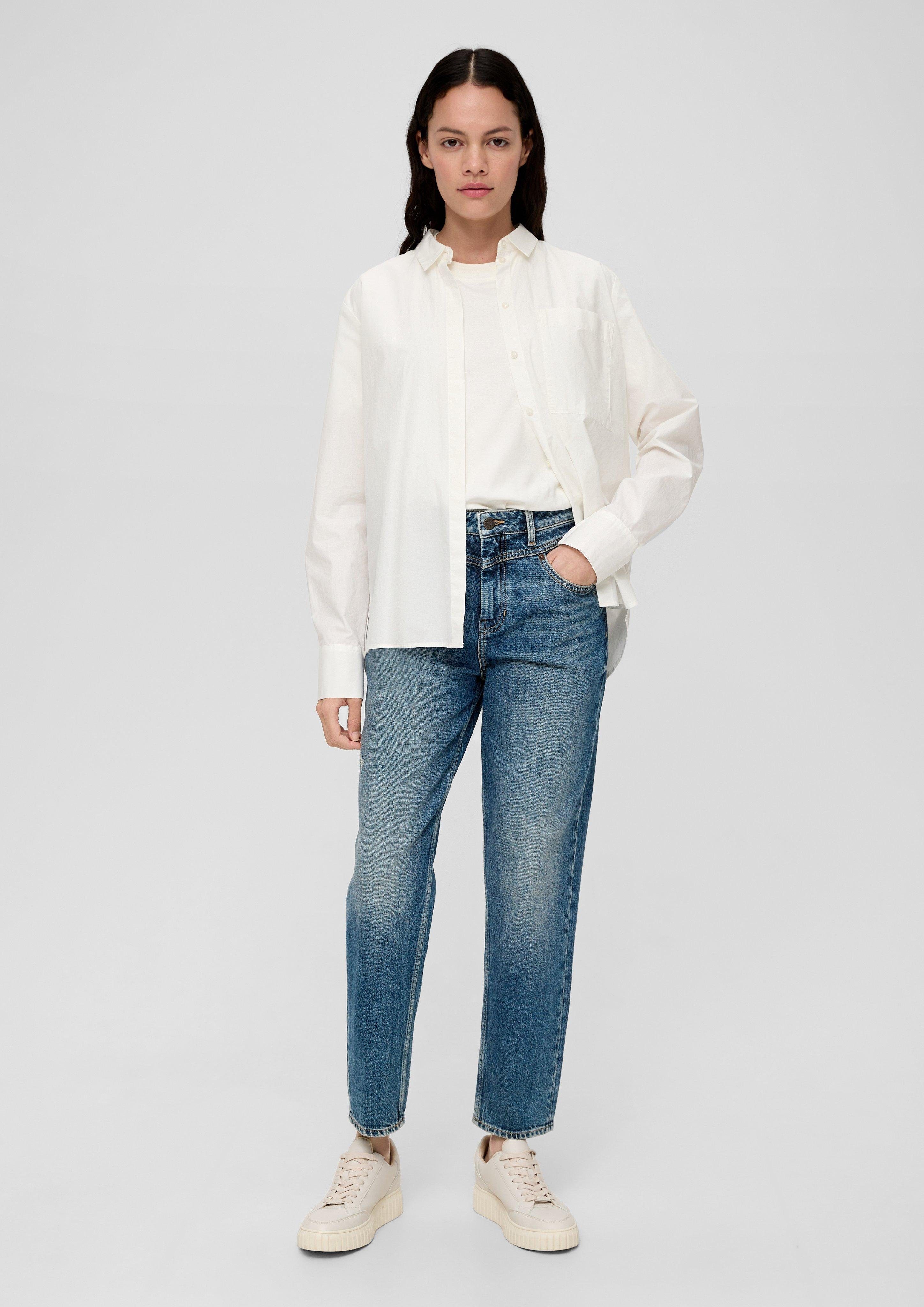 s.Oliver 7/8-Jeans Ankle-Jeans Mom / Relaxed Fit / High Rise / Tapered Leg Destroyes, Label-Patch