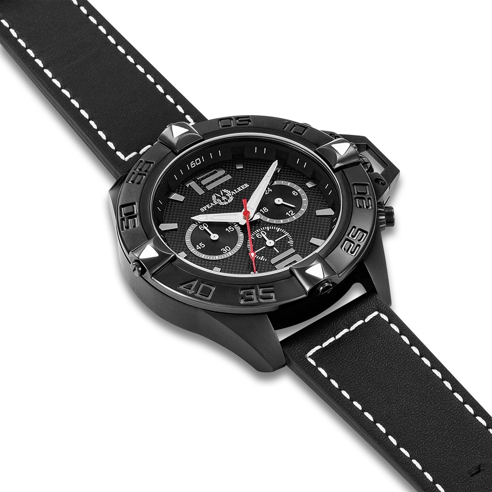 Spears & Walker Montre à quartz Varus II en Noir Cuir véritable en Noir Montre