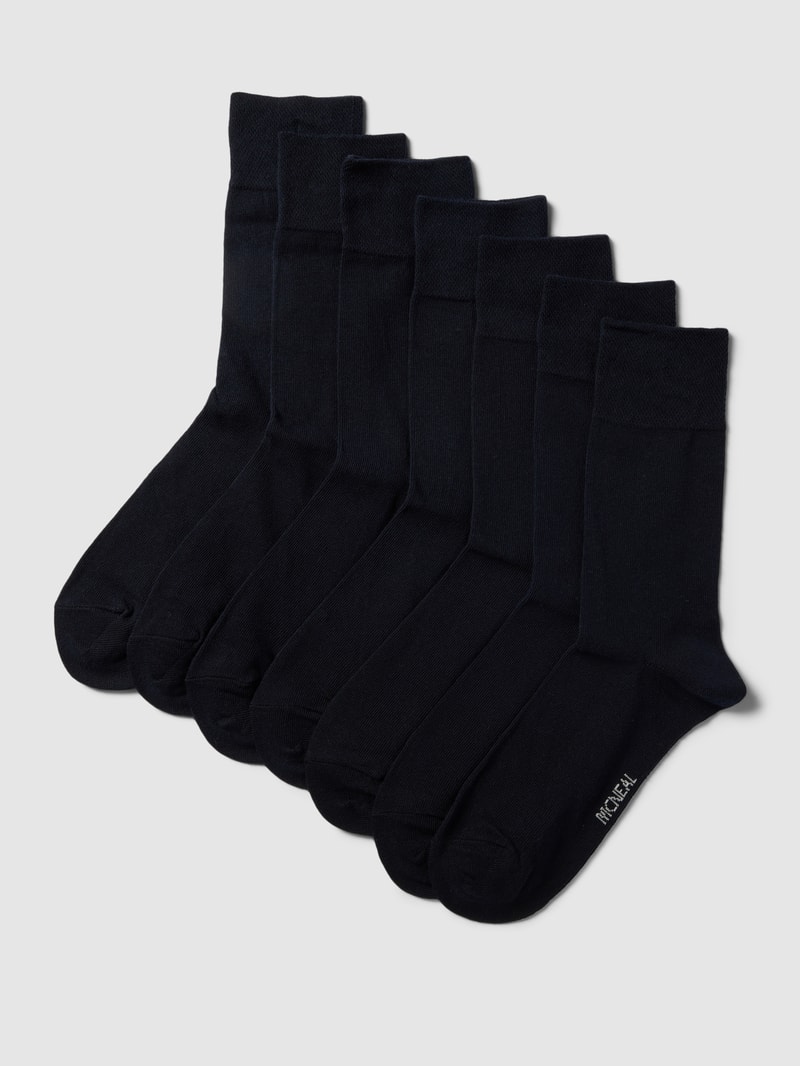 Socken mit Label-Stitching im 7er-Pack Modell 'Sensitiv' in marineblau
