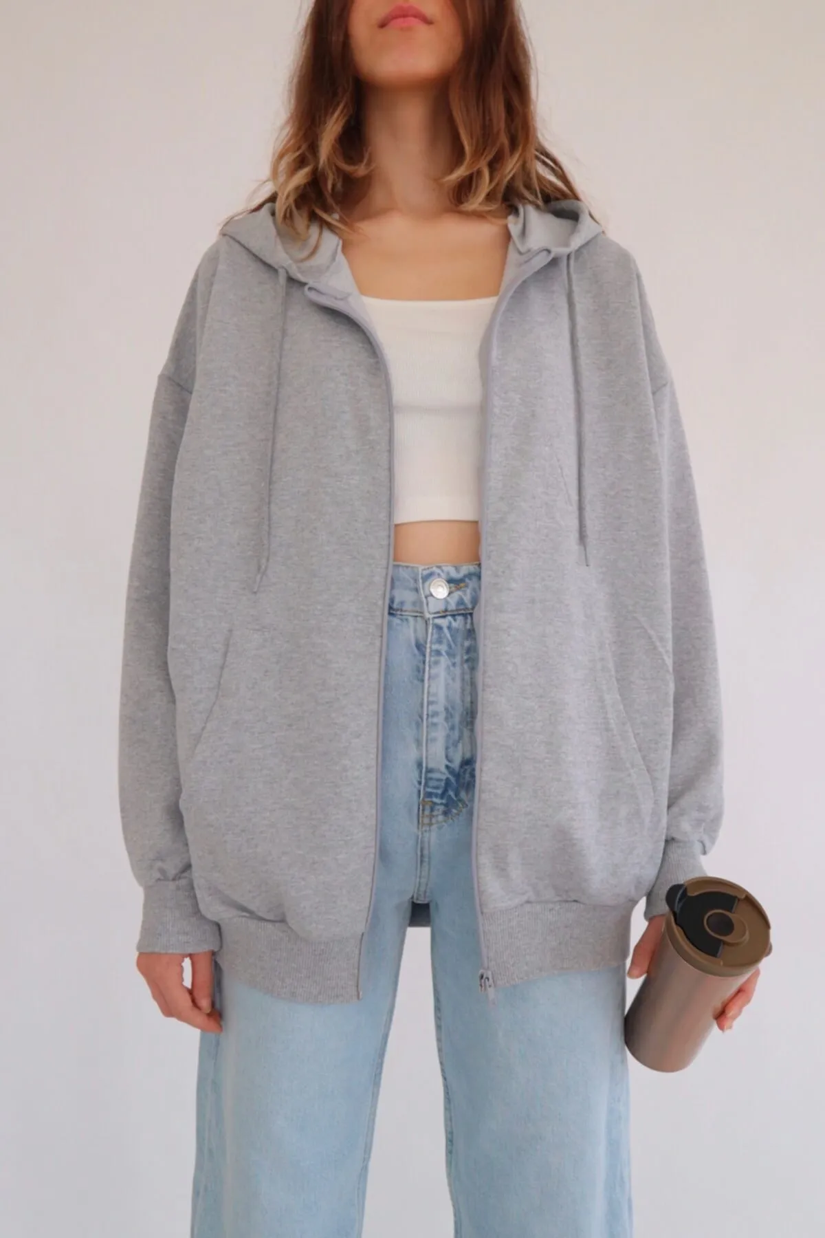 EFBUTİK  Unisex-Cardigan mit Reißverschluss in Grau