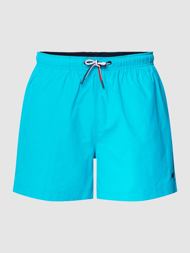 Badehose mit Label-Stitching Modell 'Gregory' in türkis