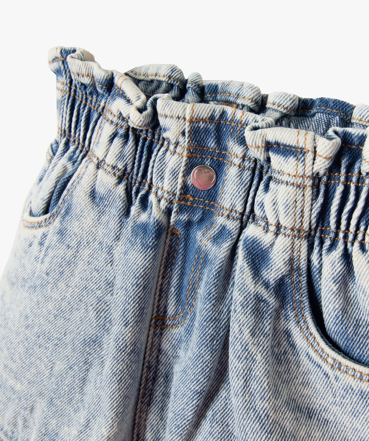 Jupe en jean délavé avec ceinture froncée bébé fille denim | GEMO