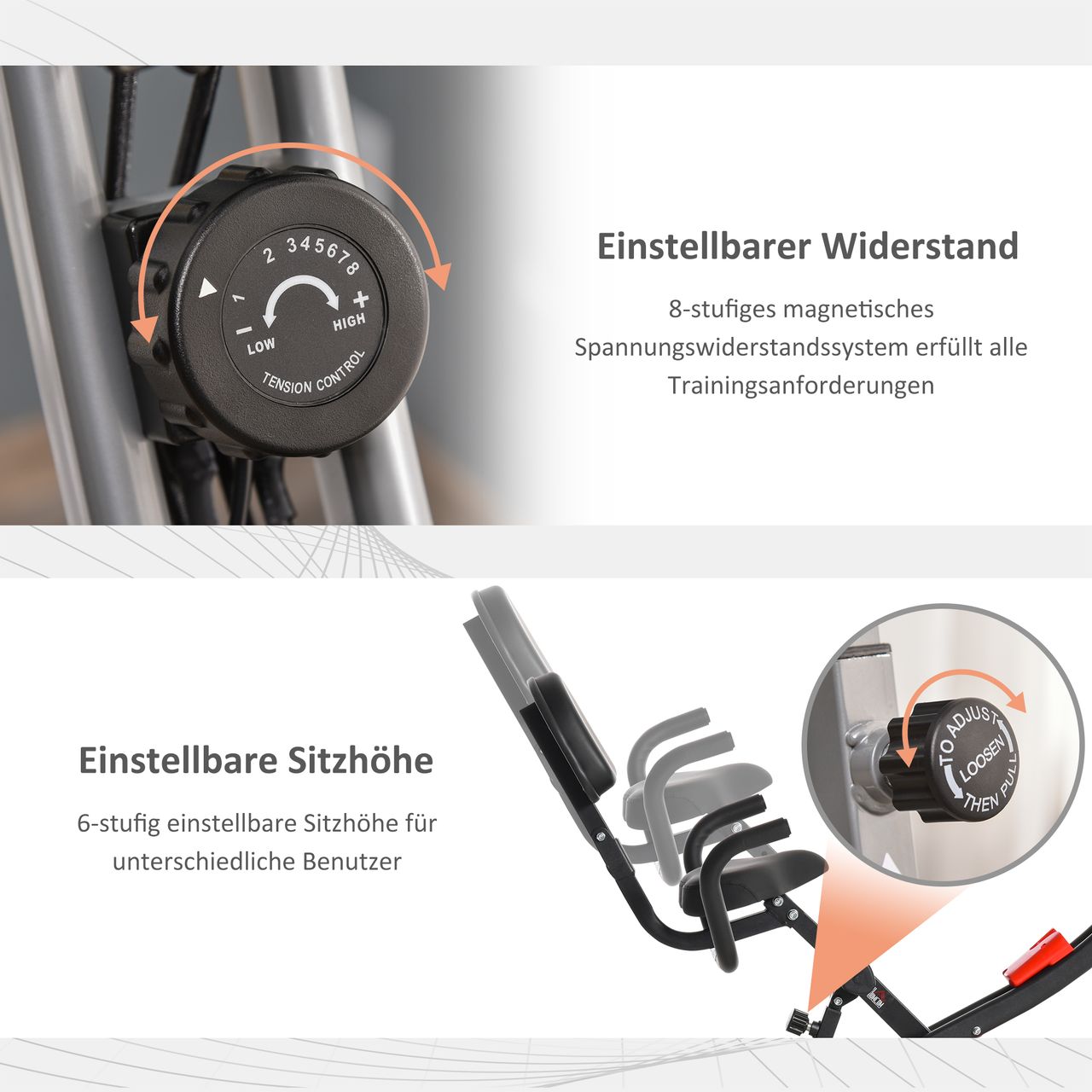 HOMCOM Heimtrainer 2-in-1 Fahrradtrainer LCD-Display klappbarer Hometrainer Grau 97x51x115 cm