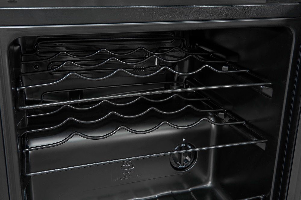 exquisit Weinkühlschrank WS1-12-GT-030G,für 14 Flaschen Isolierglastür schwarz EEK: G