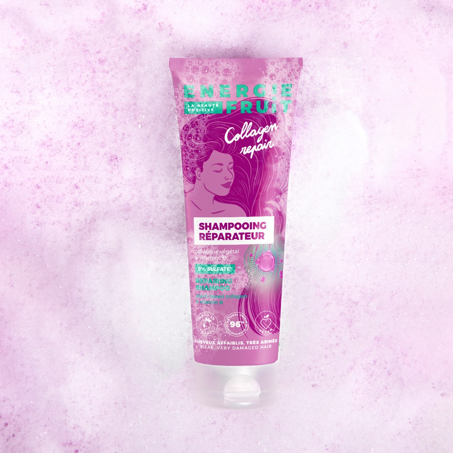 Šampón Energie Fruit Collagen Repair, bez sulfátov - pre veľmi poškodené vlasy - rastlinný kolagén a vitamín B