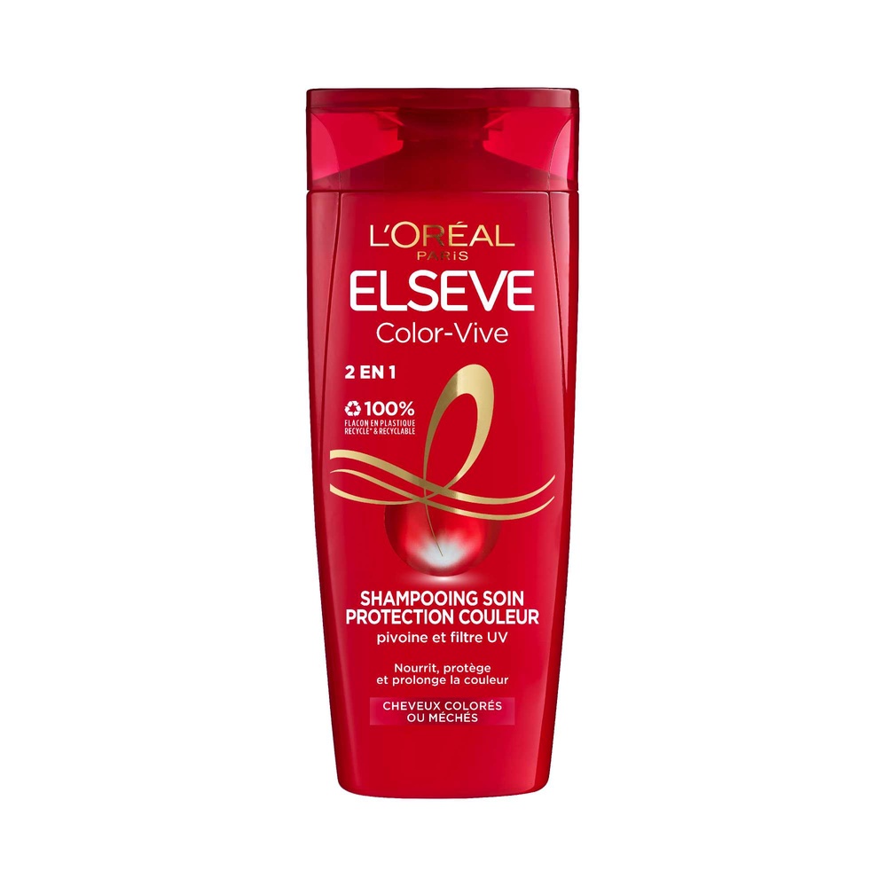 L'Oréal Paris Elseve Color-Vive Shampoing 2 en 1 Soin et protection couleur enrichi en pivoine et filtre uv