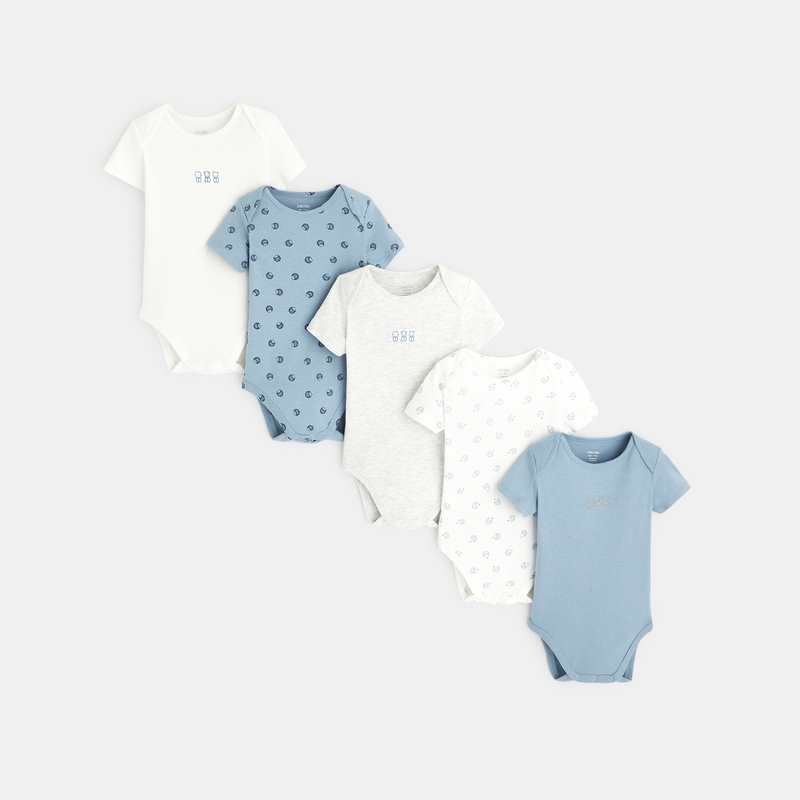 Body manches courtes col US (lot de 5) bleu naissance