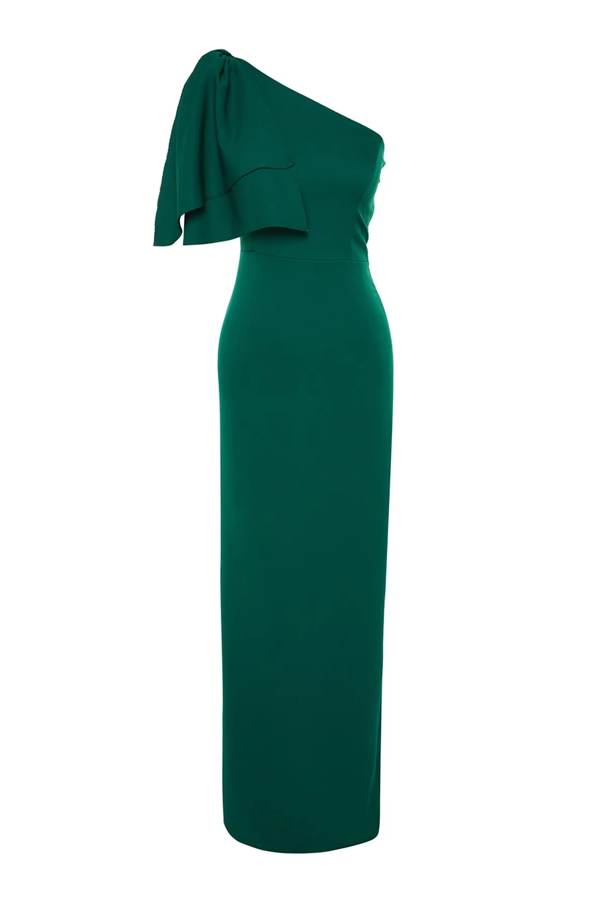 Trendyol Collection  Smaragdgrünes langes Abendkleid mit Taillenöffnung/Skater-Muster TPRSS23AE00095