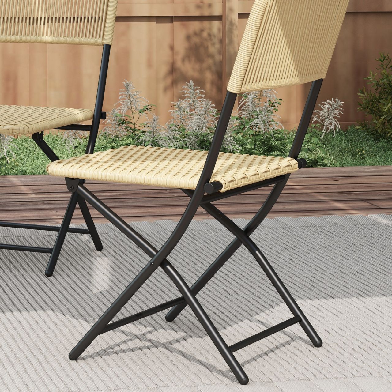 Outsunny Bistro-Set Rattanoptik 2 Stühle Beistelltisch Balkon-Sitzgarnitur Gelb