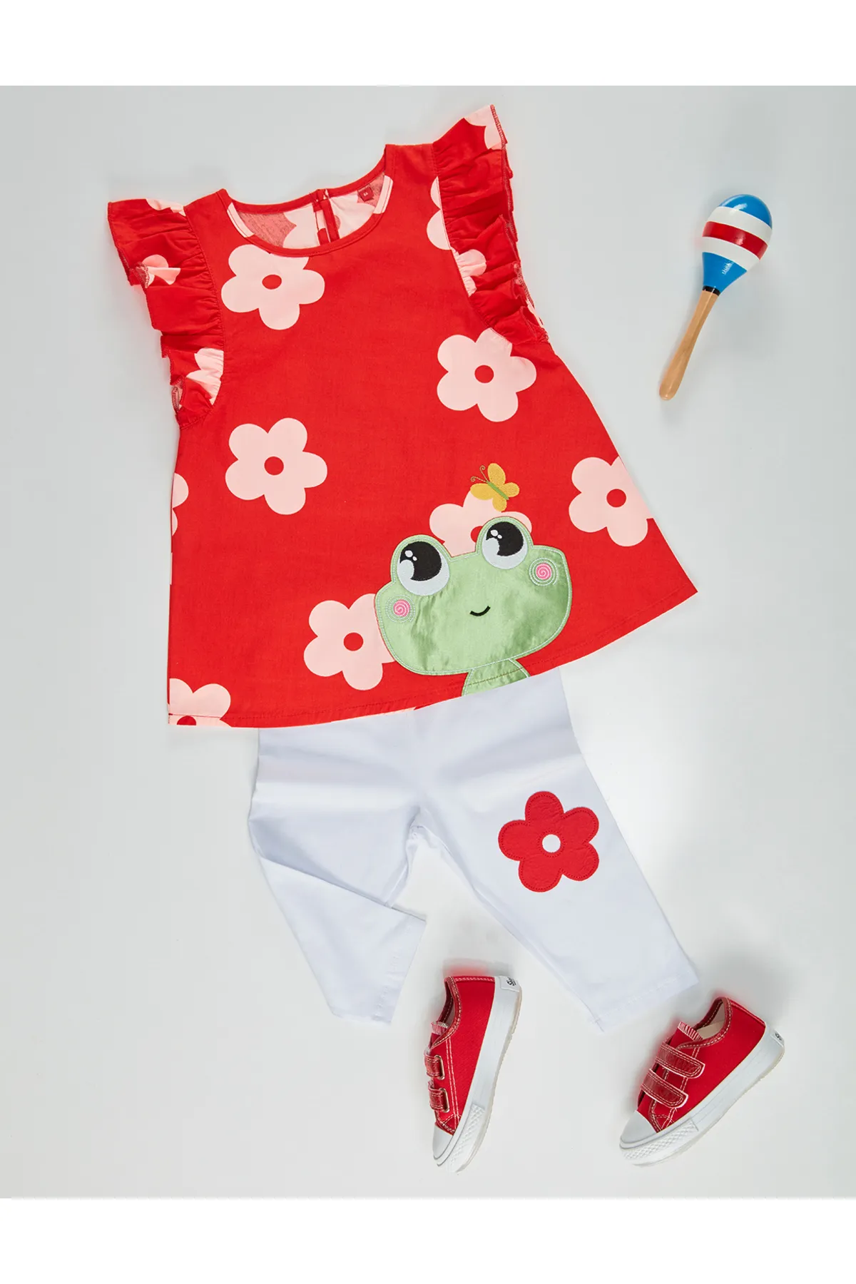 Denokids  Frosch-Tunika-Strumpfhosen-Set für Mädchen in Rot und Weiß