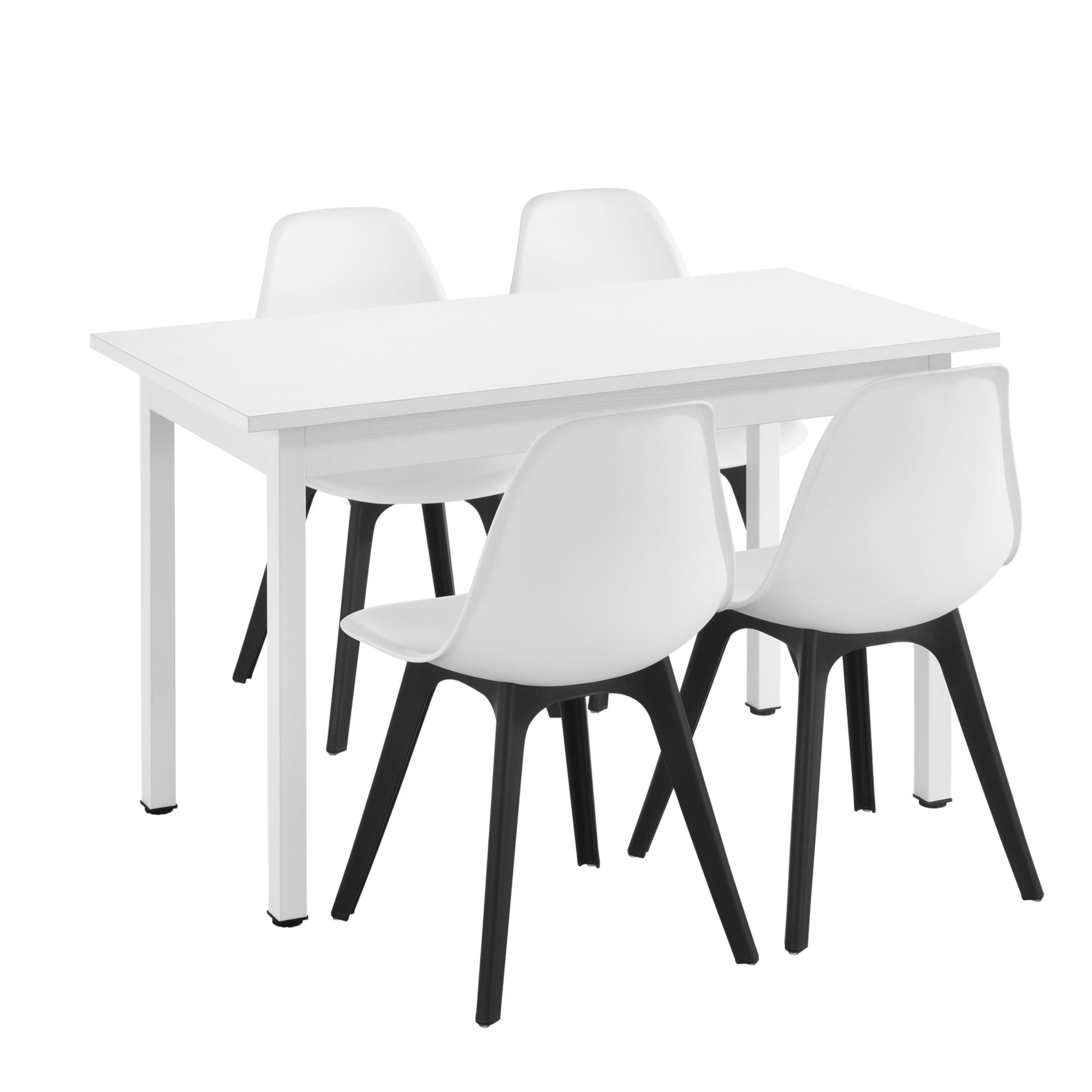 en.casa Essgruppe, (Set, 5-tlg., Esstisch mit 4 Stühlen), Horten Esstisch mit 4 Stühlen Weiß / Schwarz