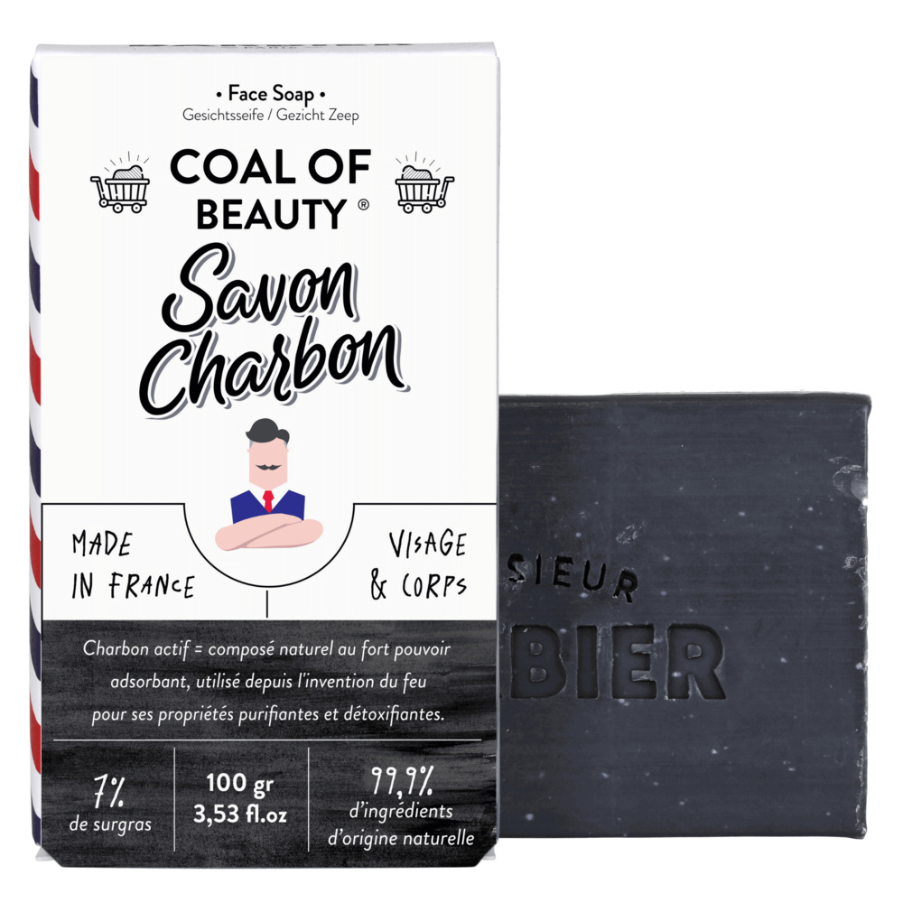 Monsieur Barbier Coal of Beauty Savon Purifiant Naturel pour Homme Savon Surgras Visage et Corps au Charbon Végétal