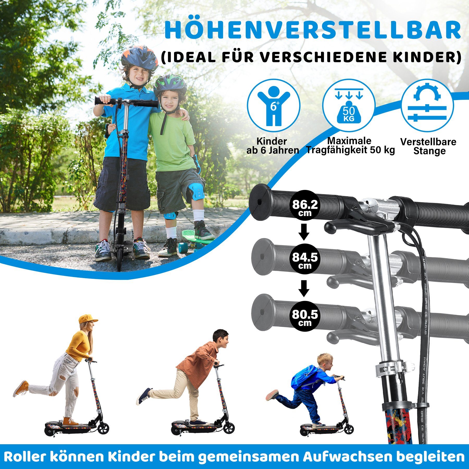 HomeMiYN E-Scooter Elektroroller für Kinder 3-stufige Höhenverstellung und Faltbar Roller