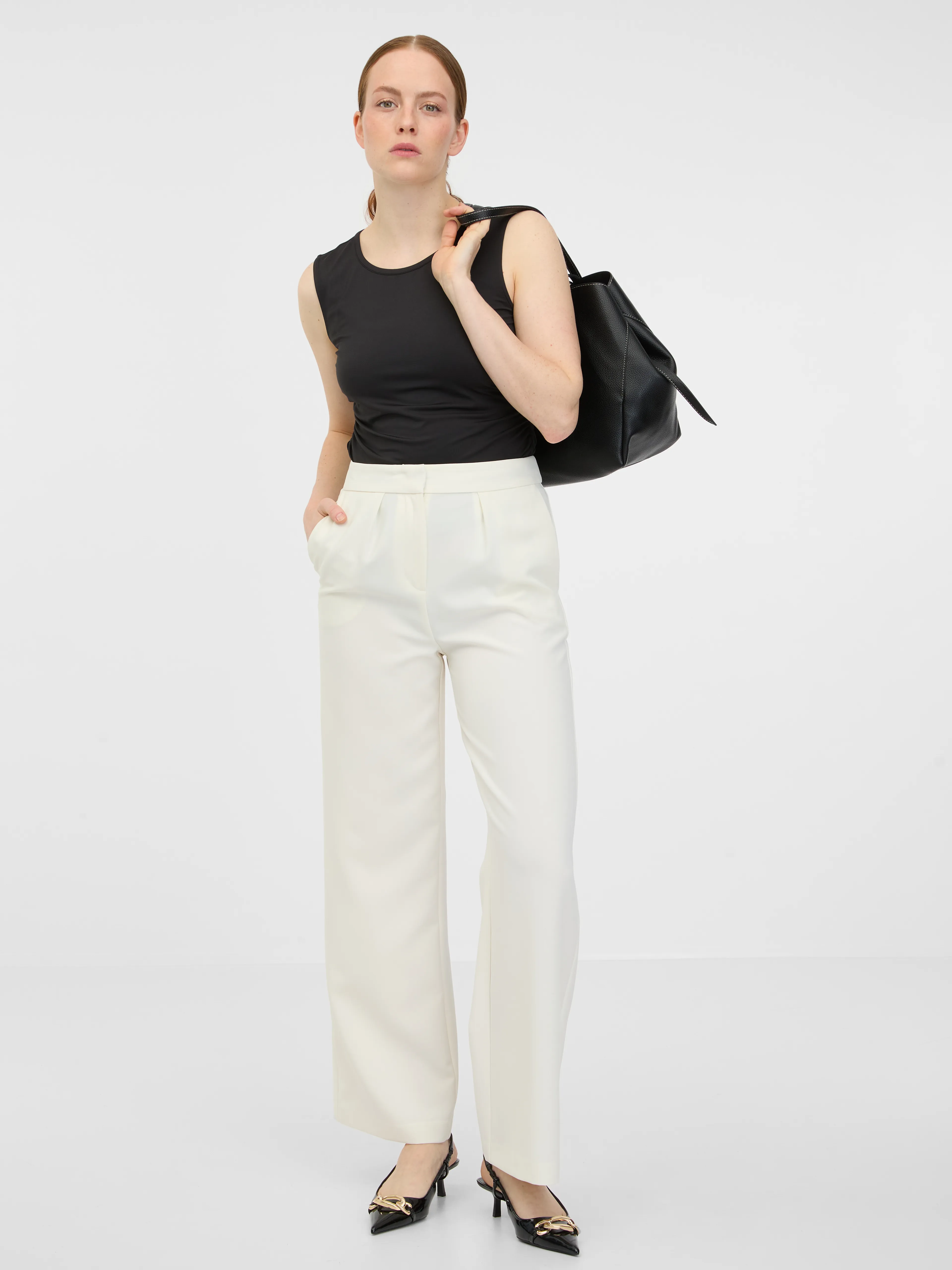 Cremefarbene weite Damenhose ORSAY