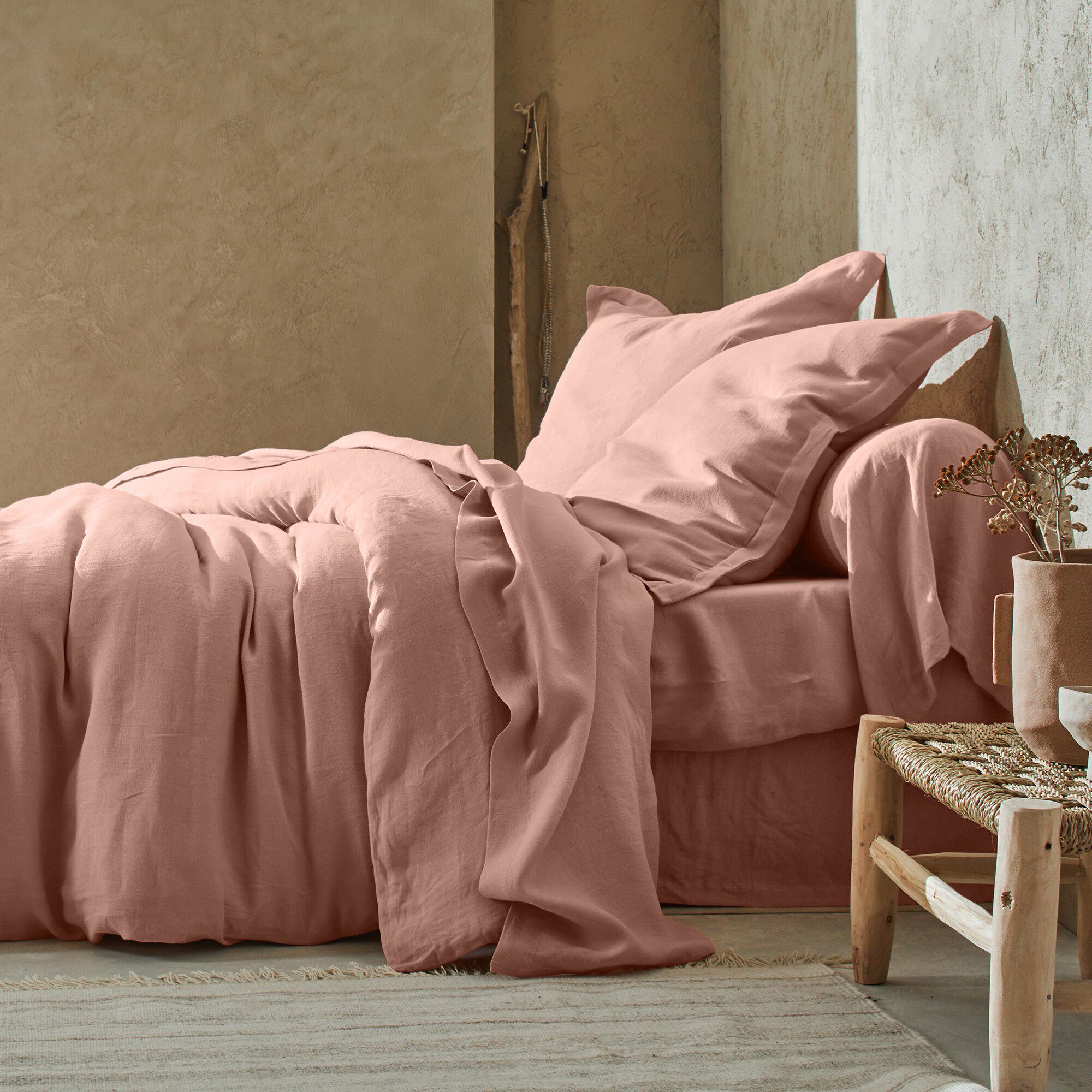 Linge de lit uni lin lavé