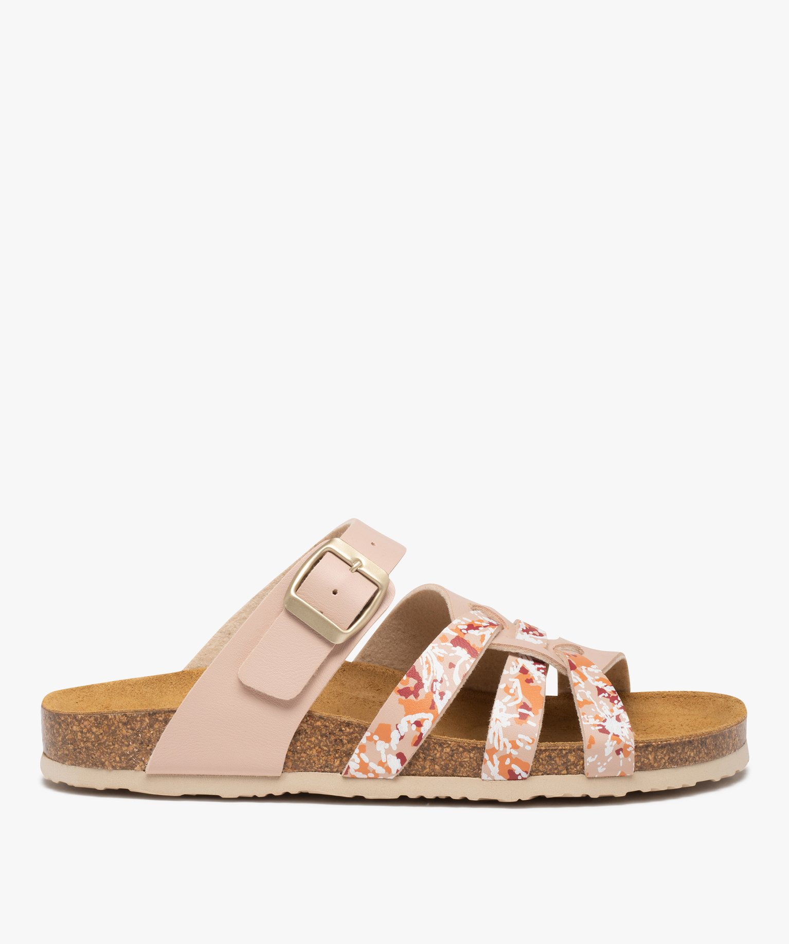 Mules femme à brides multiples et semelle liège rose | GEMO