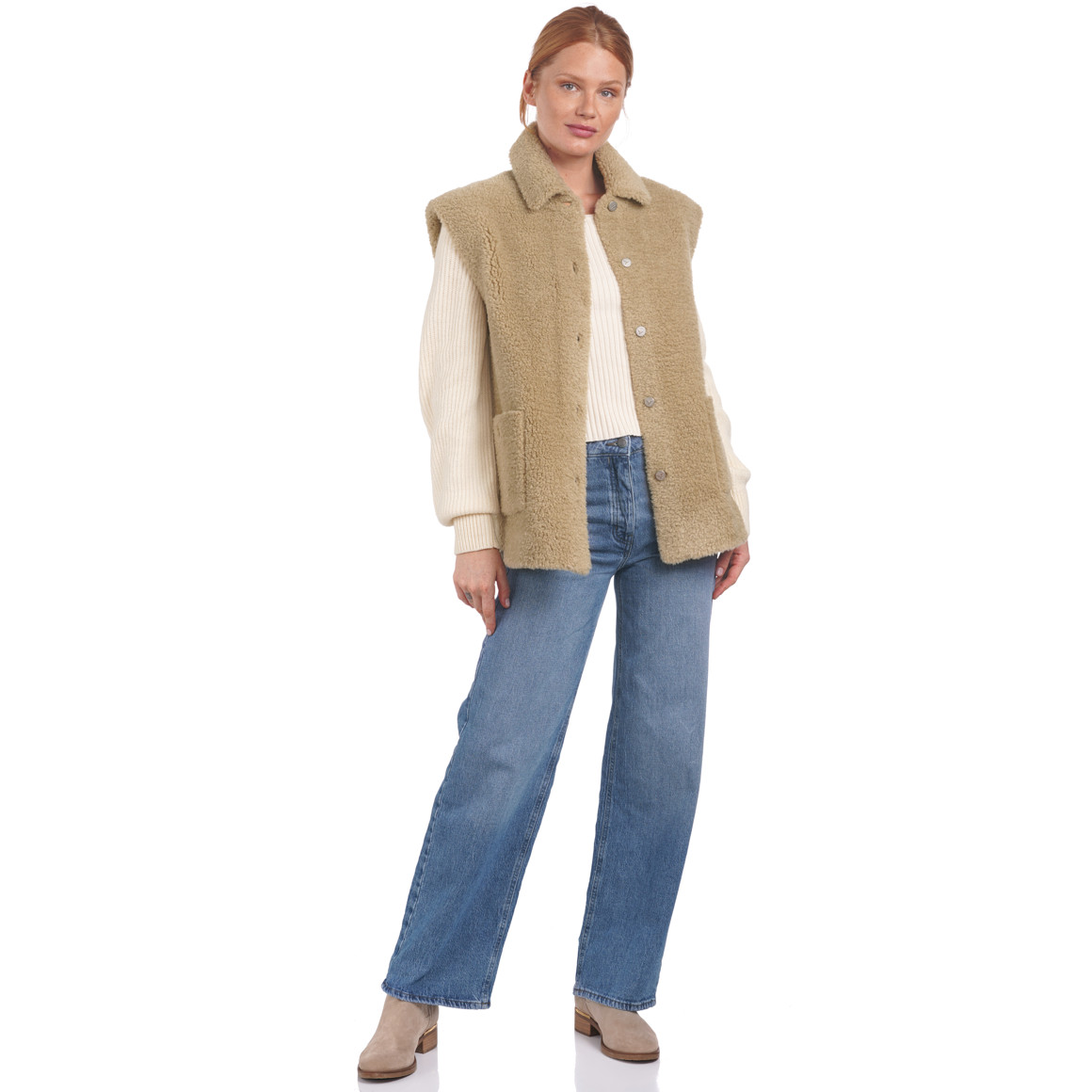 Damen Teddyjacke mit Strickärmeln
