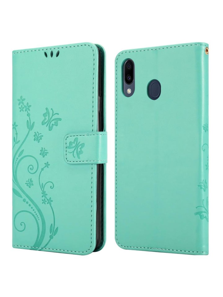 cadorabo Hülle für Samsung Galaxy M20 Blumen Design in FLORAL TÜRKIS günstig kaufen onesize