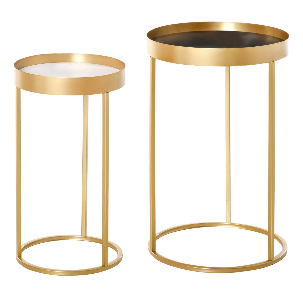 HOMCOM 2er Set Couchtisch Beistelltisch mit erhöhtem Rand Rund Sitztisch Kaffeetisch mit golden Metallgestell Wohnzimmertische für Wohnzimmer Schlafzimmer Retrodesign MDF Metall Gold