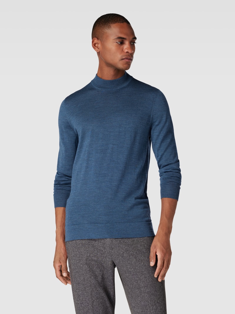 Strickpullover mit Stehkragen Modell 'Marek' in marineblau