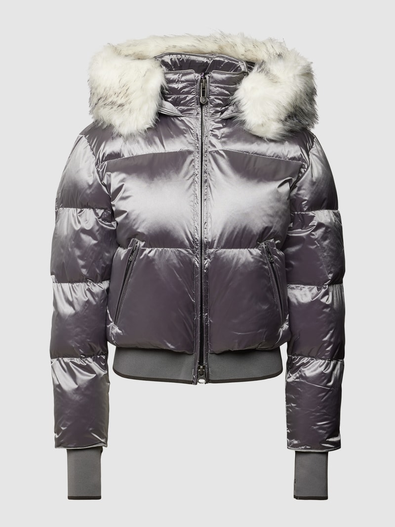 Steppjacke mit Kunstfellbesatz Modell 'HONEY' in silber