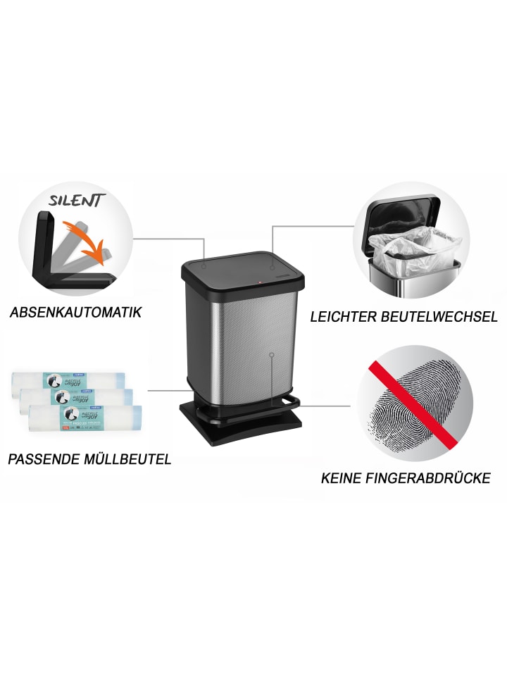 Rotho Paso Mülleimer 20l mit Deckel, Kunststoff (PP) in Carbon metallic günstig kaufen onesize