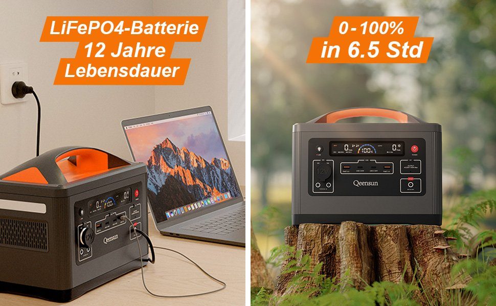 farfi Stromerzeuger Tragbare Powerstation, Mobile LiFePO4, 537.6Wh Solar,230V/ 700W AC, (Set, Benutzerhandbuch,AC-Adapter,Zigarettenanzünderkabel,DC zu MC4 Kabel), Solarladung,Einfach zu verwenden