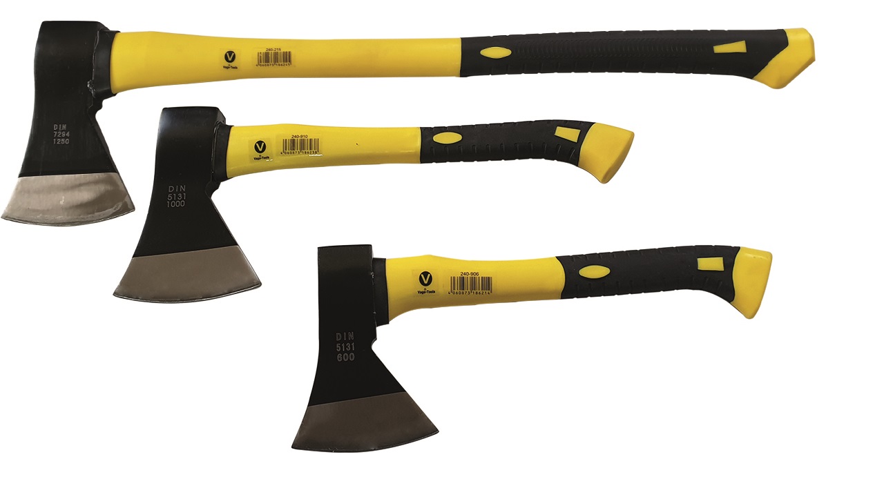Vago-Tools Axt Beil Spaltaxt Holzaxt 600 1000 1250 g Fiberglasstiel 3 tlg Set