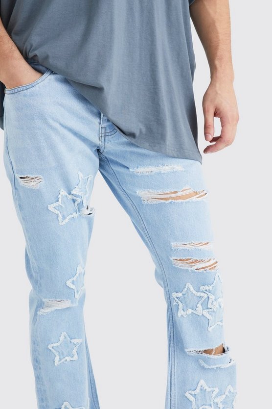Tall Slim-Fit Schlagjeans mit Sternen-Applikation