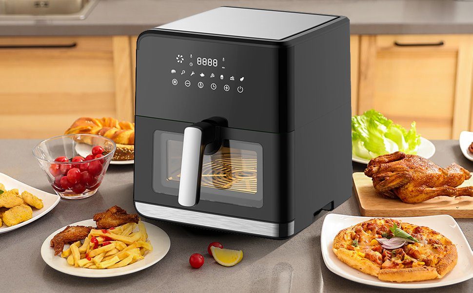 TAB Heißluftfritteuse 7,5L XXL Air fryer, Ohne Öl Heizluft Fritteuse LED Touchscreen, 1700,00 W, Einstellbare Temperaturregelung, Sichtbares Sichtfenster