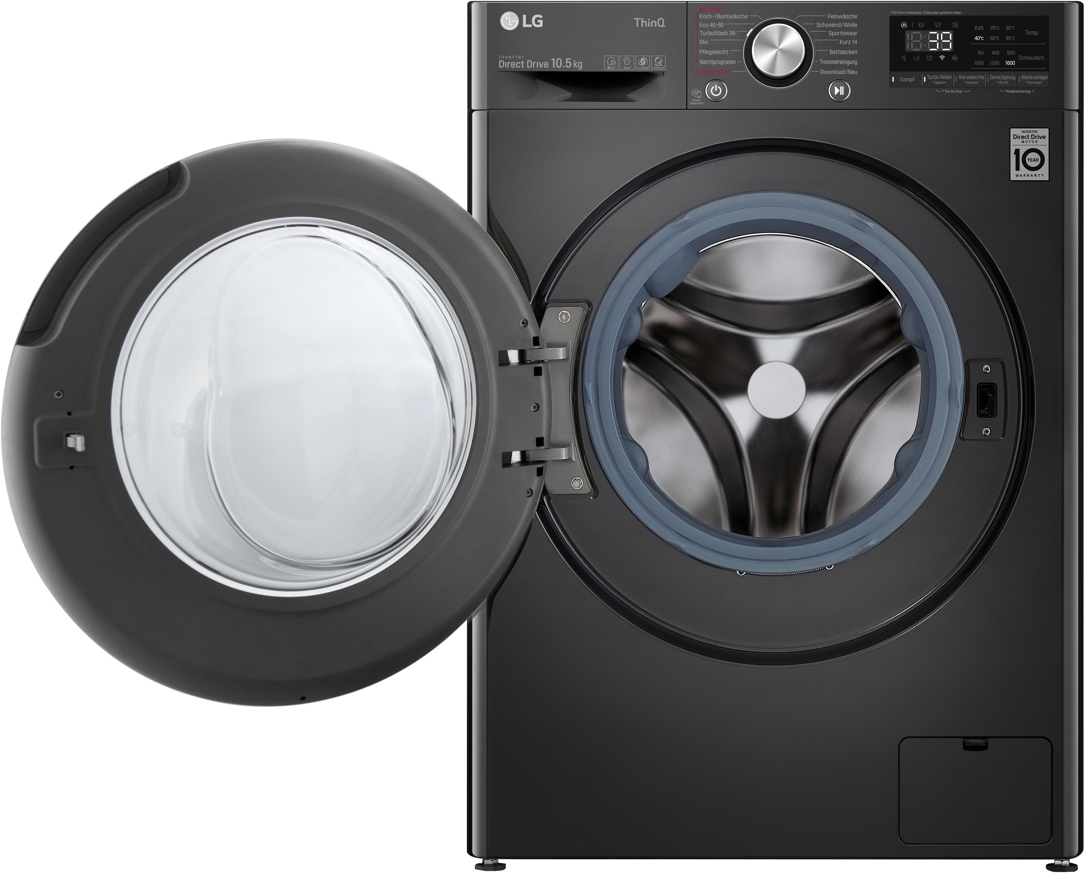 LG Waschmaschine F6WV710P2S, 10,5 kg, 1600 U/min, TurboWash® - Waschen in nur 39 Minuten