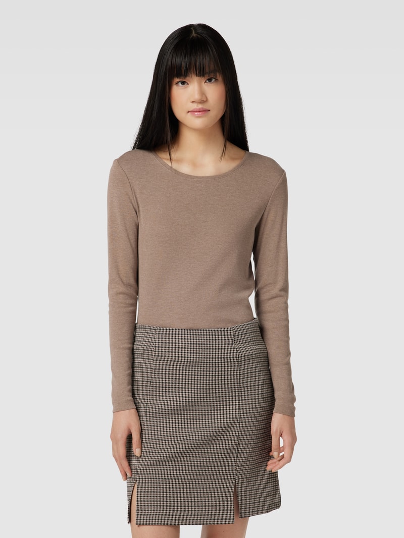 Longsleeve mit Rundhalsausschnitt in taupe meliert