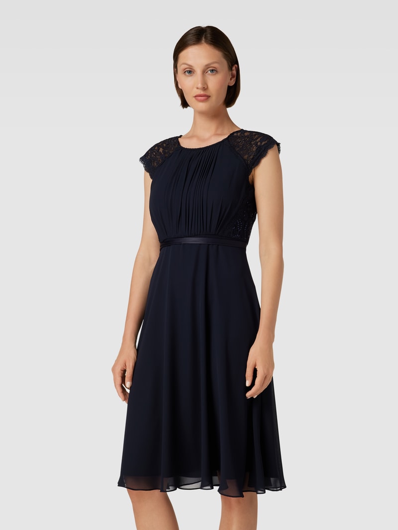 Cocktailkleid mit Spitzenbesatz in marineblau meliert