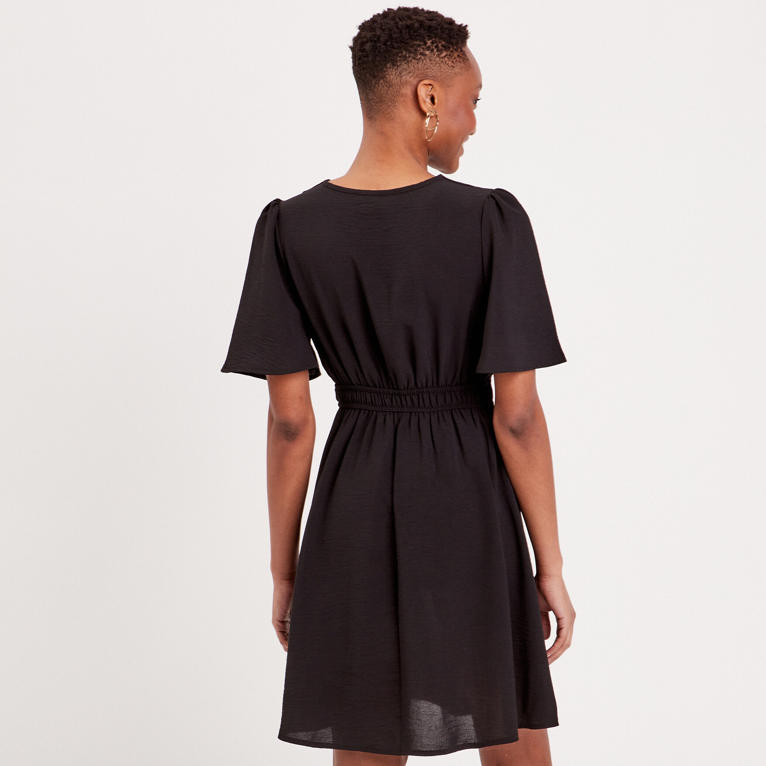Robe évasée fluide élastiquée noir femme | Cache Cache