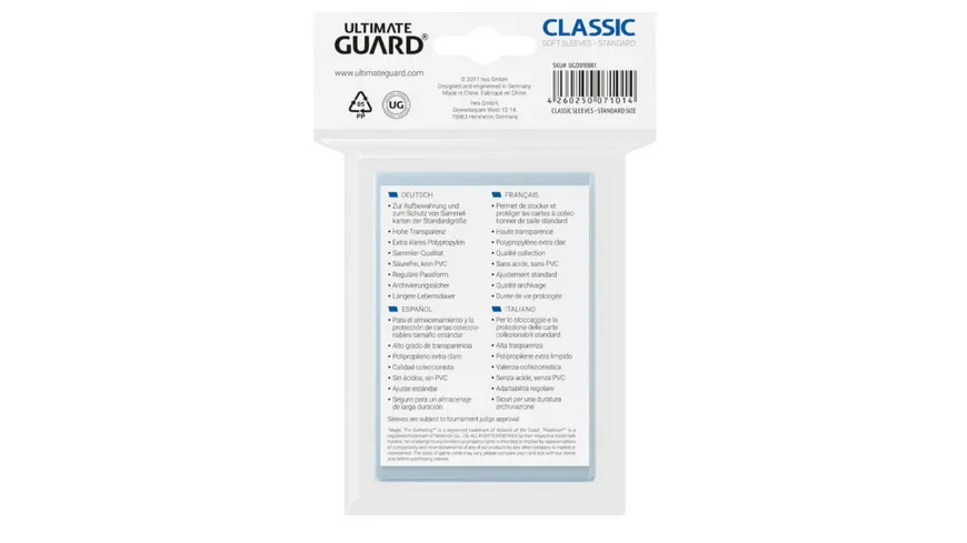 Ultimate Guard Classic Soft Sleeves Standardgröße Transparent (100) UGD010001