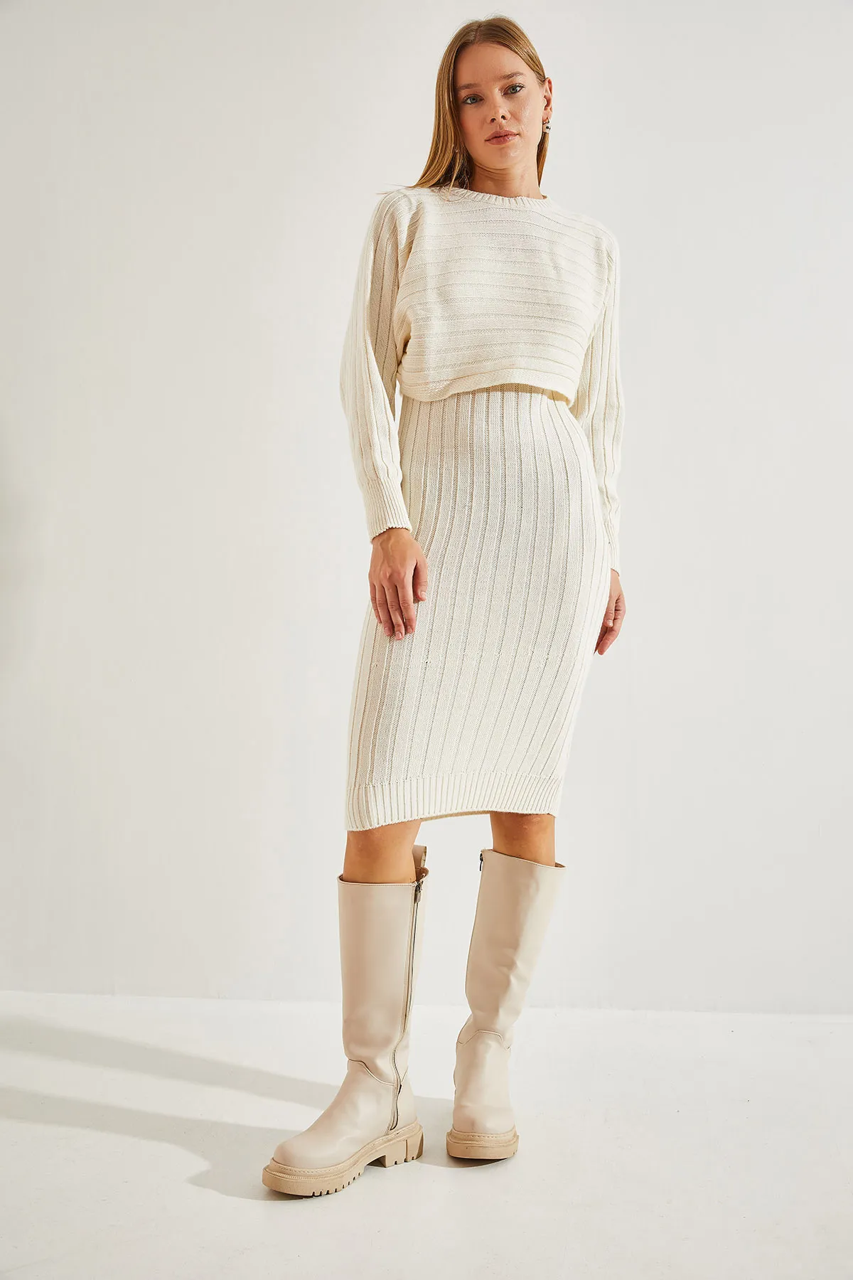 Bianco Lucci  Damen-Strickwaren-Trägerkleid-Pullover-Doppelset