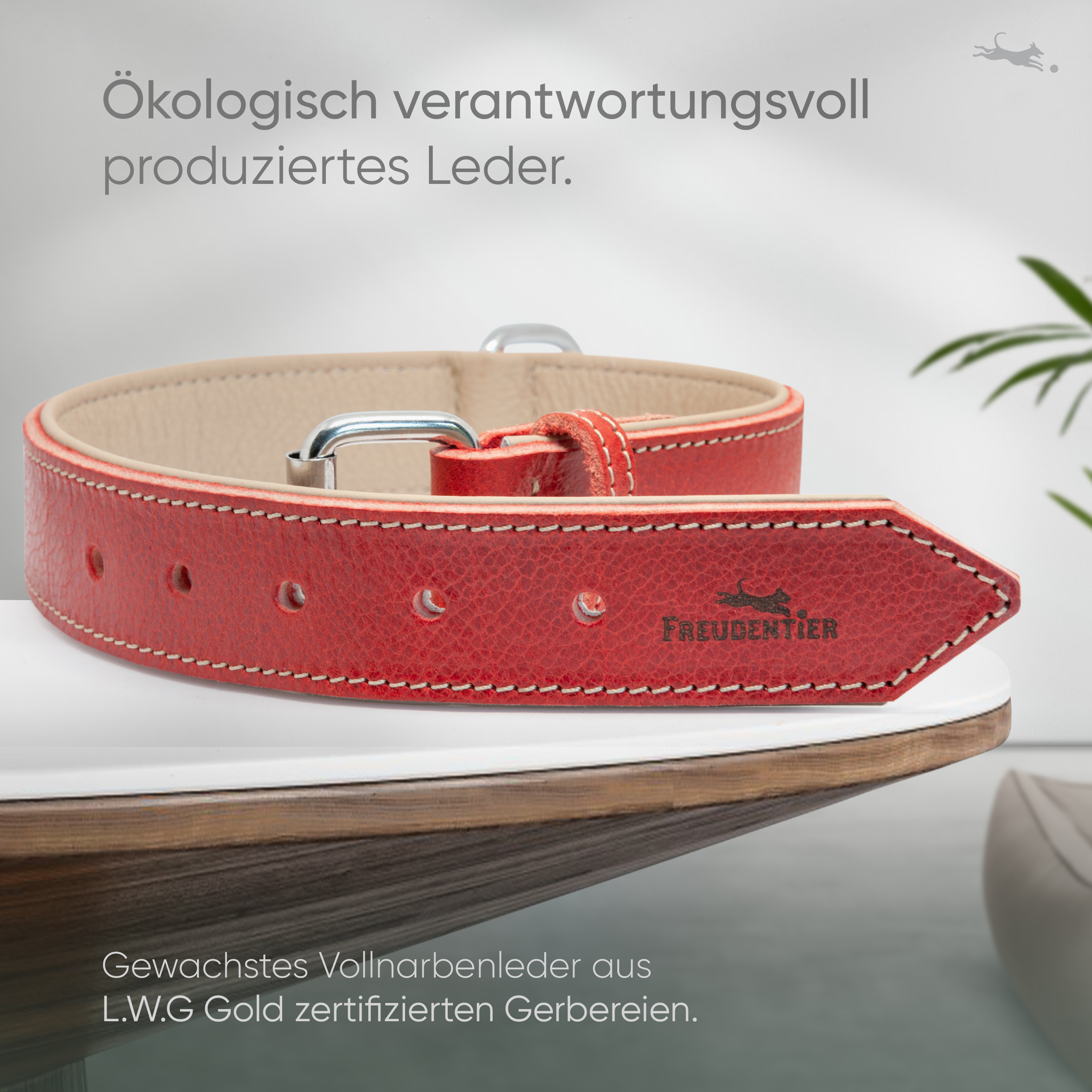 Freudentier Hundehalsbänder Freudentier gefüttertes Halsband aus Leder rot L-XL
