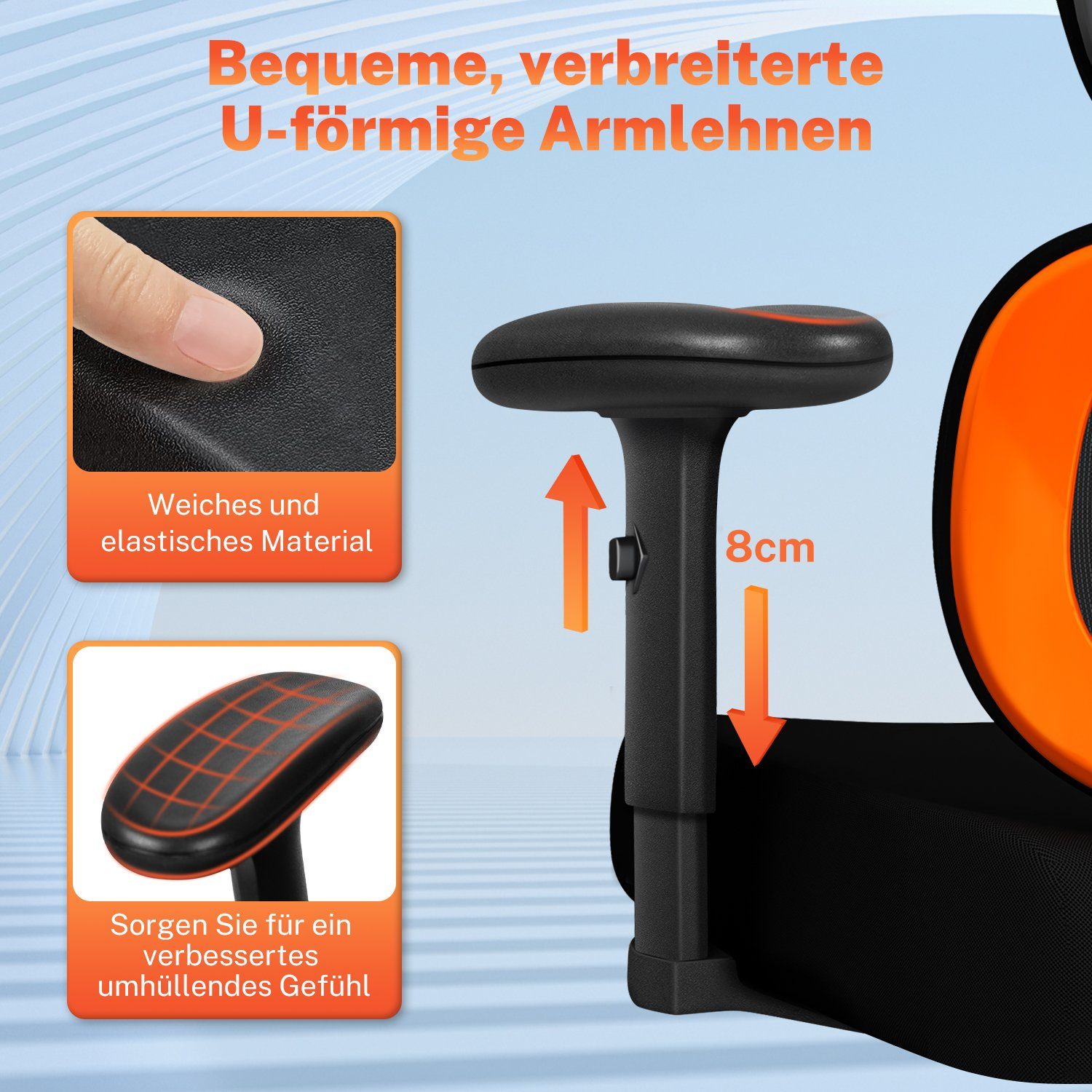 Authmic Bürostuhl Bürostuhl, Drehstuhl, Schreibtischstuhl, Chefsessel, (Bürostuhl ergonomisch mit verstellbarer Kopfstutze, Armlehnen, Lendenwirbelstutze, Atmungsaktiver Netzstuhl, Wippfunktion von 90° bis 135°, Bürostuhl 150kg)