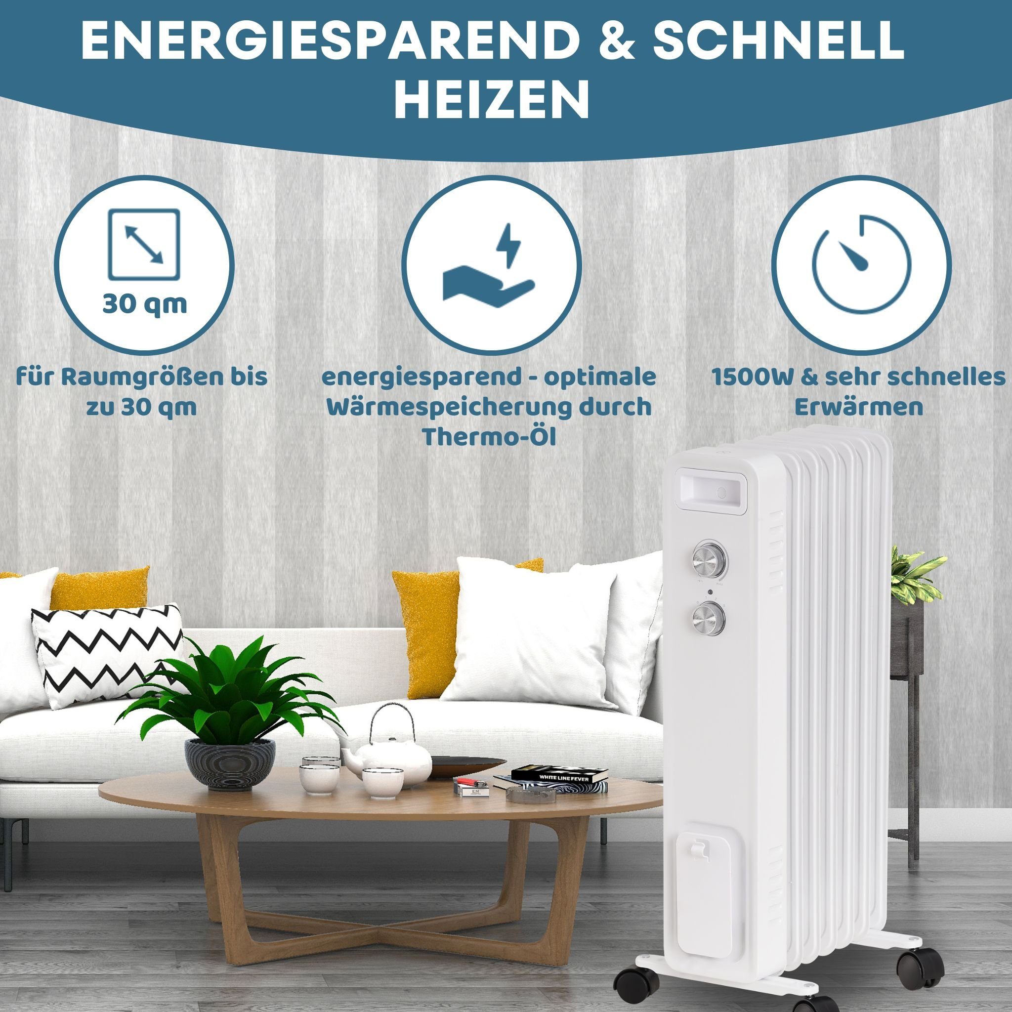 Stahlmann Heizgerät STAHLMANN Radiator Elektroheizung ZR201, 1500 W, Heizung Elektrisch mit Thermostat und 3 Heizstufen, Heizgerät